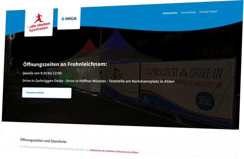 die starken Apotheken Testzentrum Landingpage