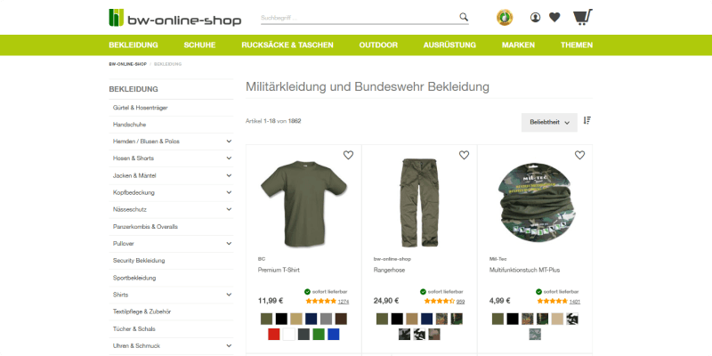 Referenzen - E-Commerce-System für bw-online-shop