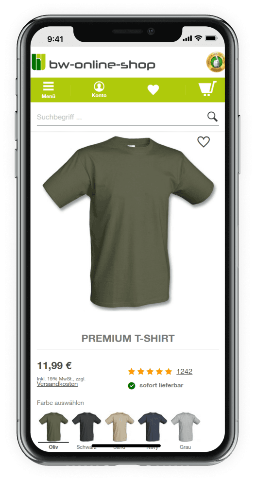 Beispiel für die mobile Produktkarte im Onlineshop-Frontend