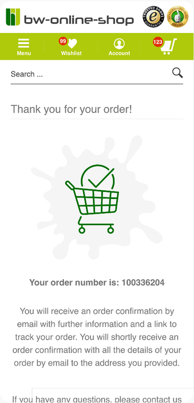Mobiles Interface für die Bestellung im bw-online-shop Webshop