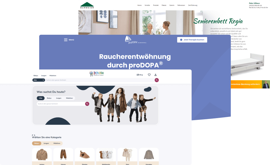Individuelle Webentwicklung mit Beispiele von BEPANDI, proDOPA und BURMEIER Regia